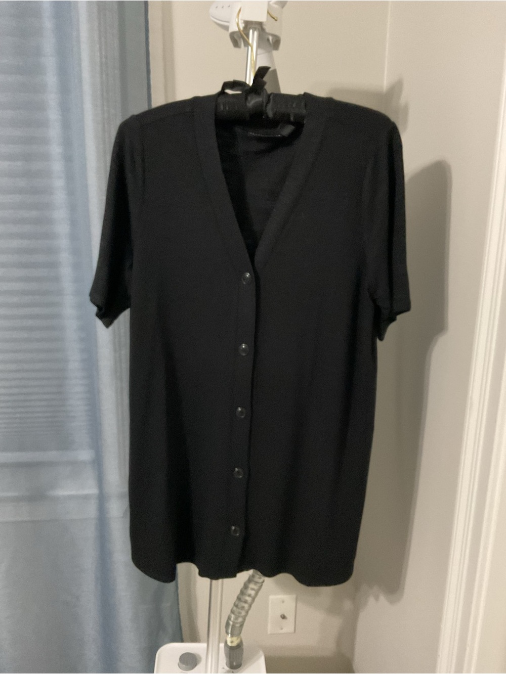 Susan Graver Black Short Sleeve Button Front Cardigan